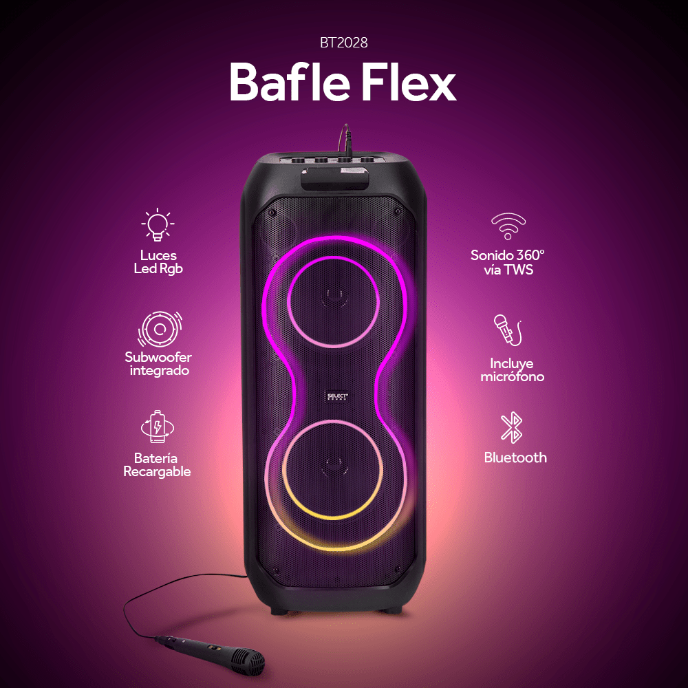 Bocina Bafle Select Sound BT2028 Flex Bluetooth 2x8" Subwoofer Radio Fm Tws - Selectsound.com.mx