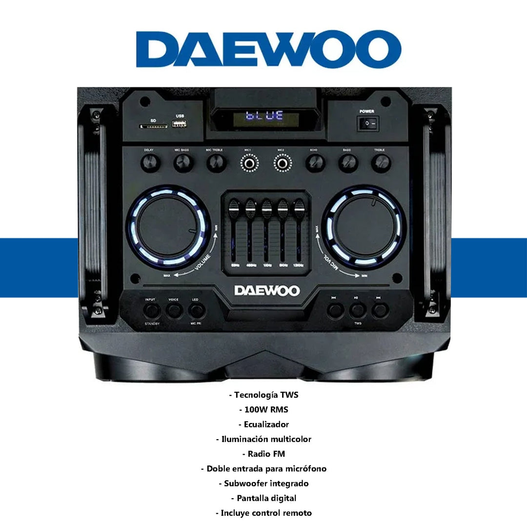 Bocina Bafle Torre De Sonido Daewoo Bluetooth 3X10" High Power Tws 100w - Selectsound.com.mx