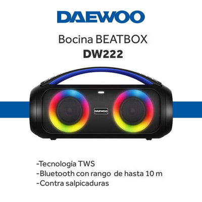 Bocina Bluetooth 3x2 Pulgadas Con Subwoofer Daewoo Tws Radio Fm Beatbox Dw-222 - Selectsound.com.mx