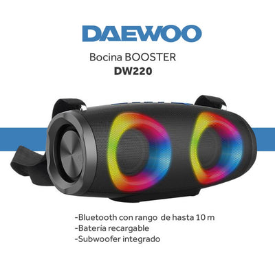 Bocina Bluetooth Con Subwoofer Daewoo Luz Led Radio Fm Usb Radio Fm Booster - Selectsound.com.mx