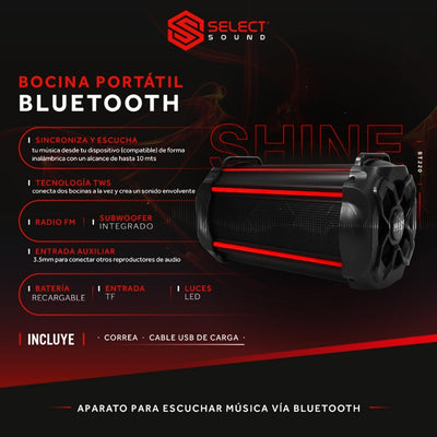 Bocina Bluetooth Inalámbrica Portatil Modelo Shine Tws Luz Led Rgb BT220 10w - Selectsound.com.mx