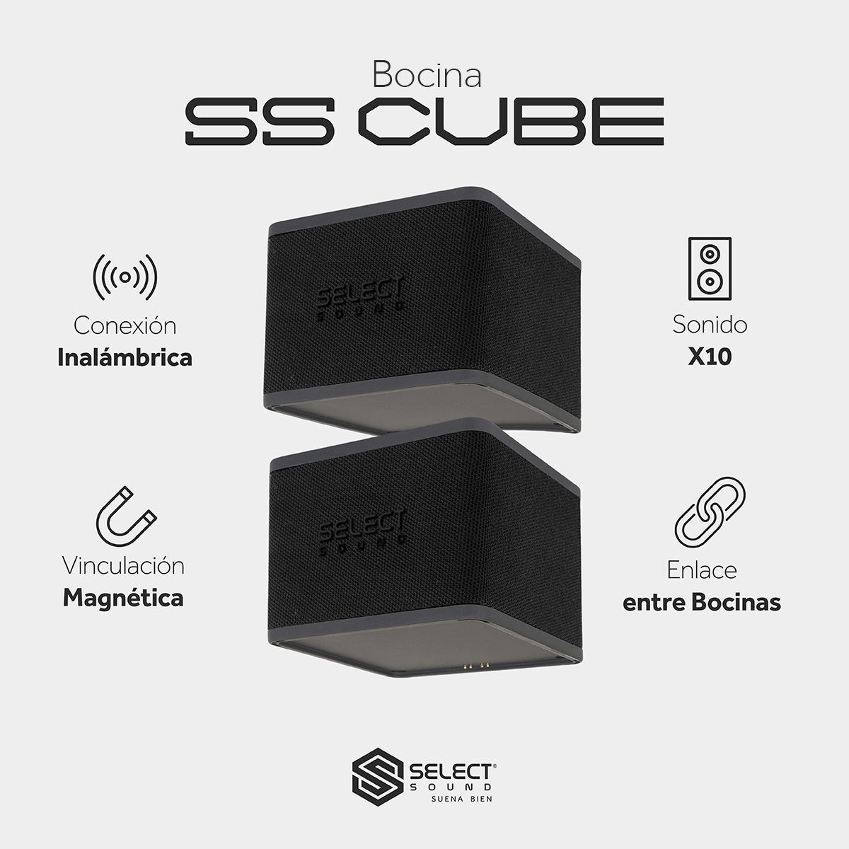 Bocina Inalámbrica Bluetooth Magéntica Modelo SS - Cube Recargable Usb - Selectsound.com.mx