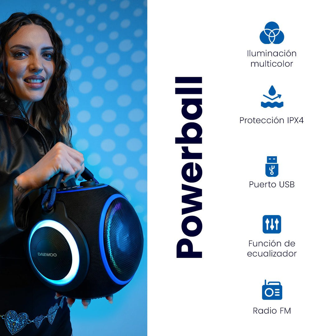 Bocina Portátil Daewoo DW230 Power Ball Bluetooth Tecnología IPX4 Bass Boost e Iluminación - Selectsound.com.mx