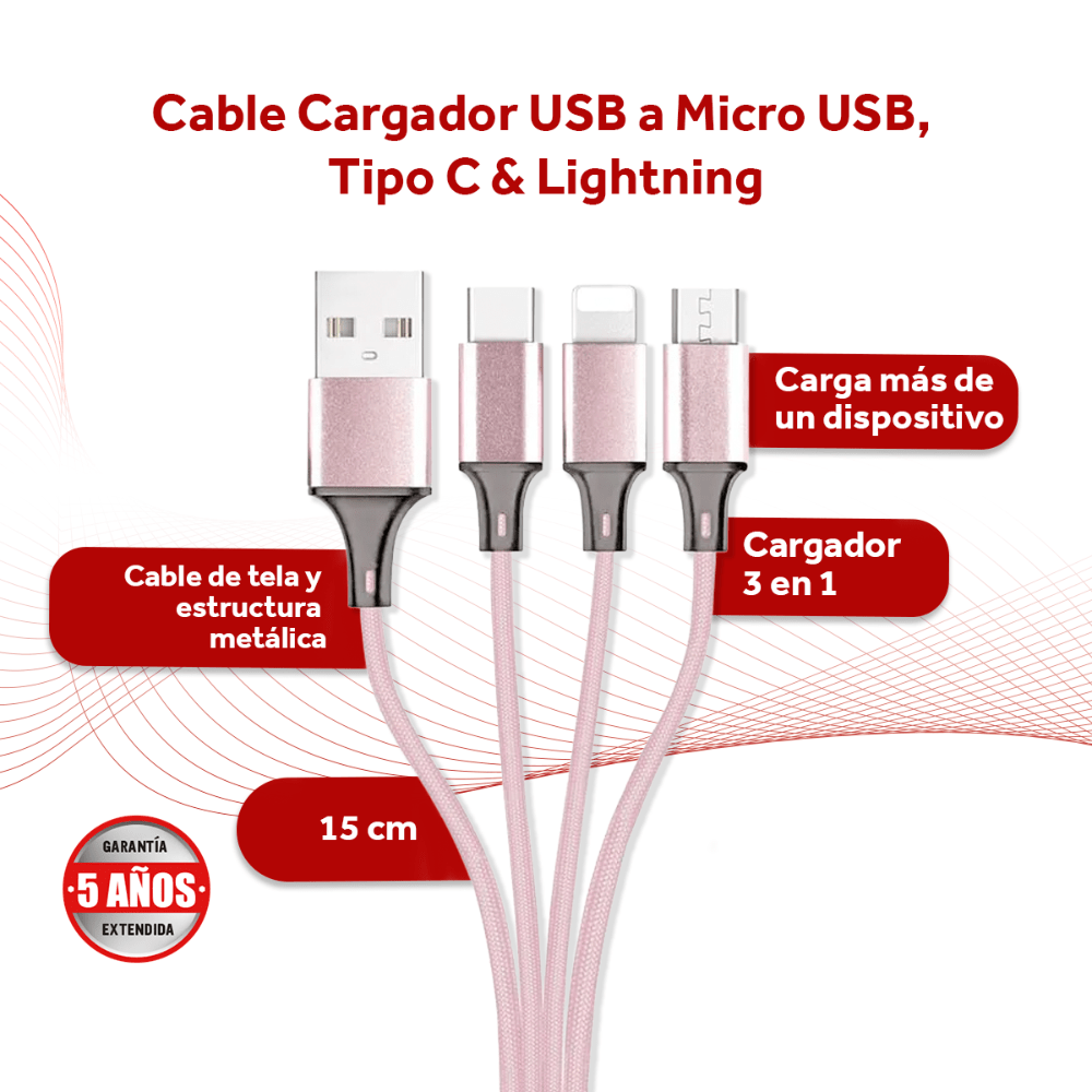 Cable Cargador Usb 4 en 1 Usb Tipo C Micro Usb Ligthning Select Power - Selectsound.com.mx