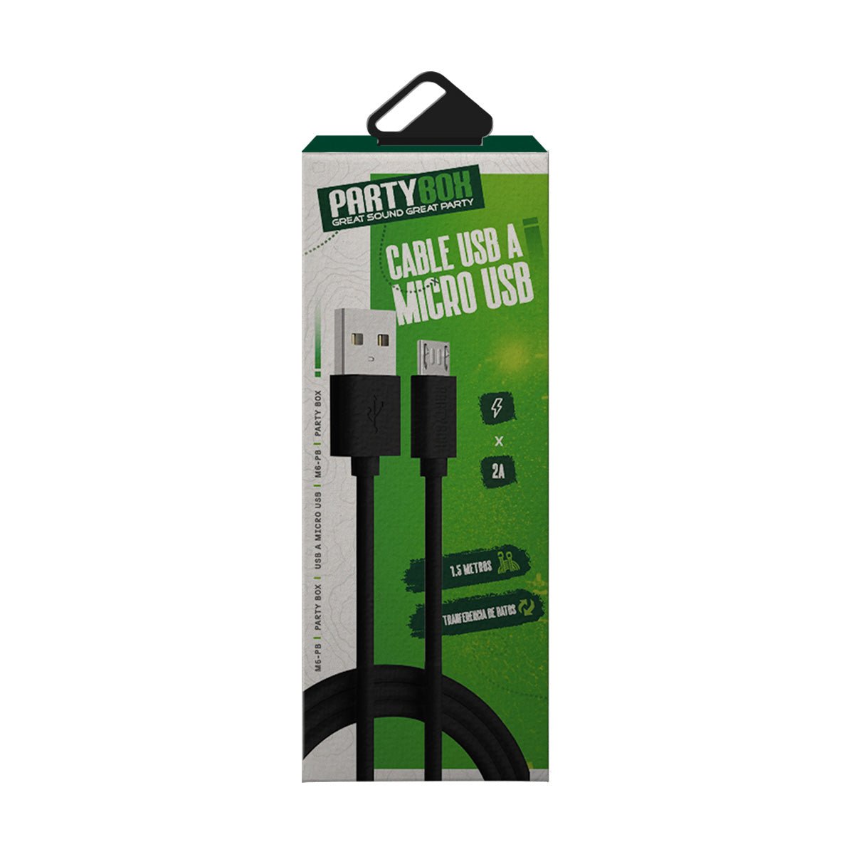 Cable de Carga Datos de USB a Micro USB de 1.5 m Party Box M6 - PB - Selectsound.com.mx