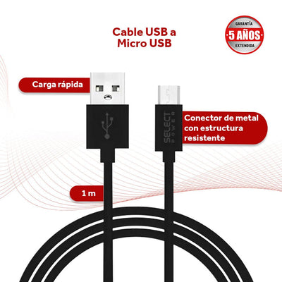 Cable Usb a Micro Usb Select Power Carga Rapida 1 Mts Modelo C - BSPB - Selectsound.com.mx
