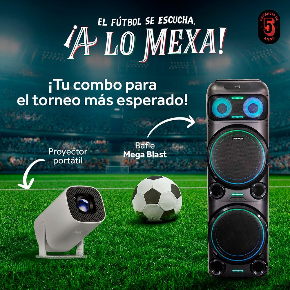 Combo Bafle Recargable Bluetooth DW2016 Daewoo DW MEGA BLAST y Proyector Portátil PROJ - SP Wifi Bluetooth Resolución HD KIT - MUN15 - Selectsound.com.mx