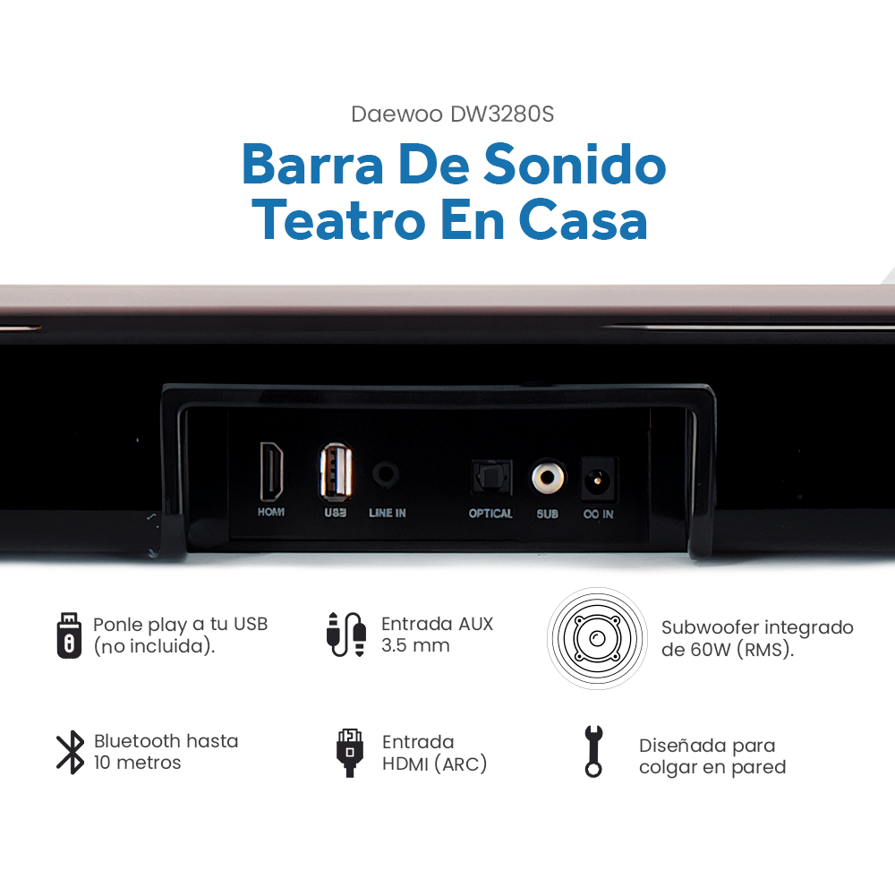 Combo Barra de Sonido Bluetooth DW3280S Subwoofer y Proyector Portátil PROJ - SP - Selectsound.com.mx
