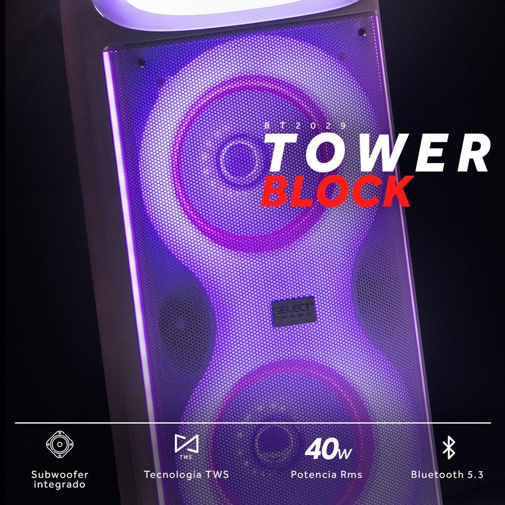 Combo Bocina Bafle Bluetooth Tower Block BT2029 y Proyector Portátil PROJ - SP Wifi Bluetooth Resolución HD - Selectsound.com.mx