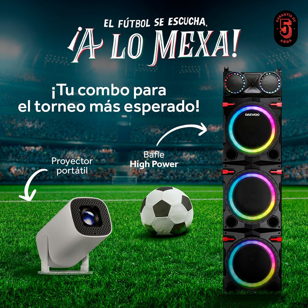 Combo Bocina Bafle Torre De Sonido Daewoo Bluetooth 3X10" High Power DW2020 Y Proyector Portátil PROJ - SP Wifi Bluetooth Resolución HD KIT - MUN12 - Selectsound.com.mx