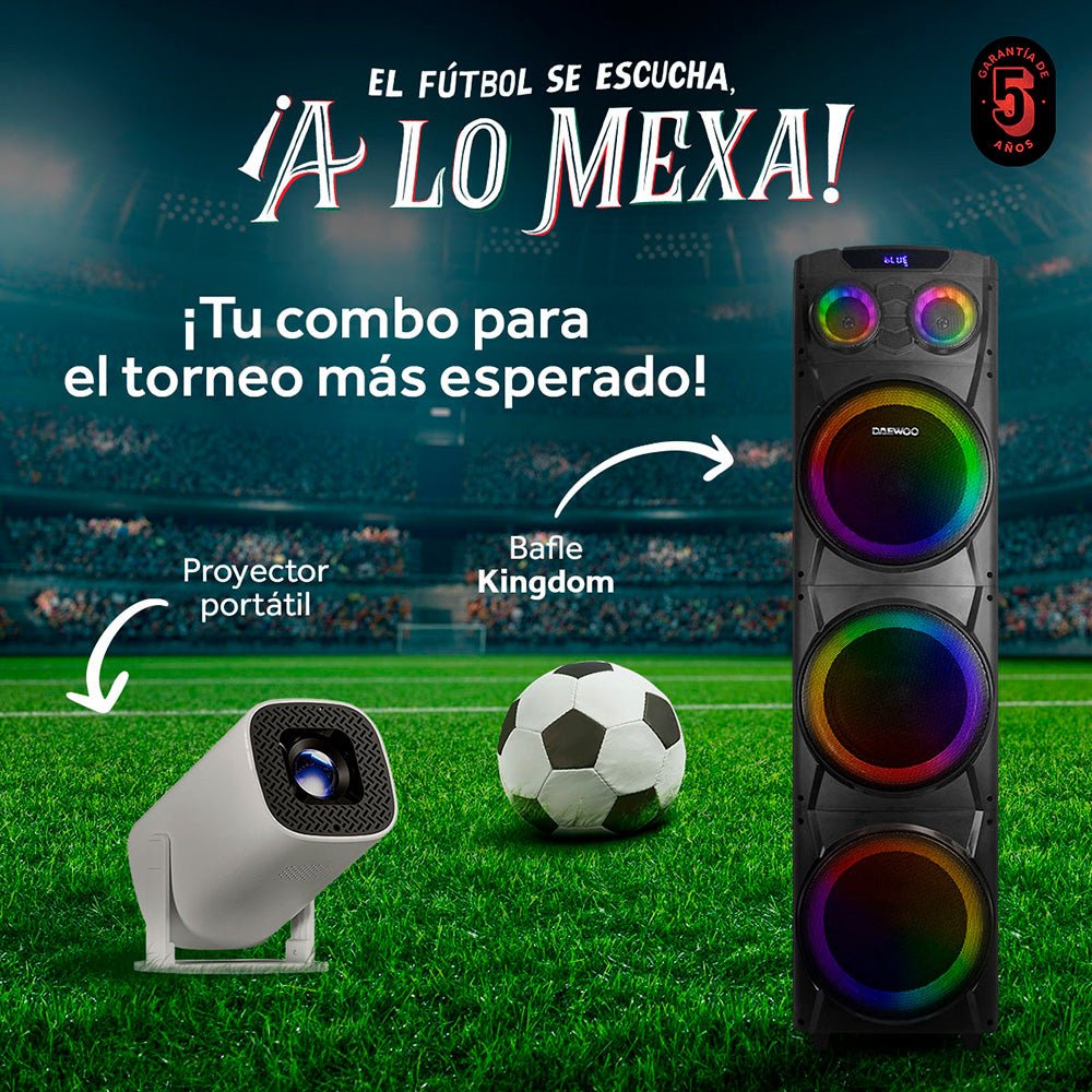 Combo Bocina Bafle Torre De Sonido Kingdom Daewoo DW2022 y Proyector Portátil PROJ - SP Wifi Bluetooth Resolución HD KIT - MUN13 - Selectsound.com.mx