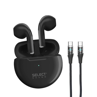 Combo Select Sound Audífonos Inalámbricos BTH022N Bluetooth TWS "Dots" + Cable USB‑C a USB‑C CC - CSPN con LED de 1.2 m - Selectsound.com.mx