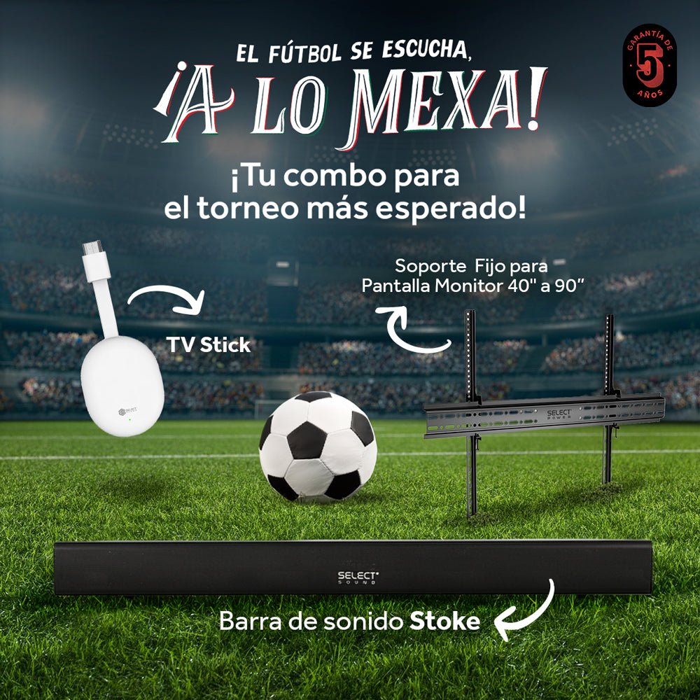Combo Tv Stick STICK - SP Streaming Control de Voz 4k Ultra HD Soporte De Pared SOP - 05 Fijo Para Pantalla - Monitor 40" A 90" Barra De Sonido BT3280 KIT - MUN19 - Selectsound.com.mx