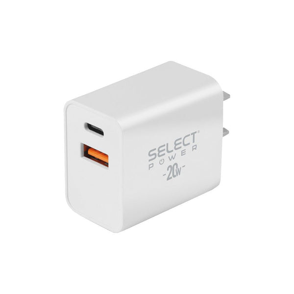 Cubo Cargador De Pared Doble Salida Usb Y Tipo C 20w Carga Rápida Select Power CUC20 - SP2 - Selectsound.com.mx