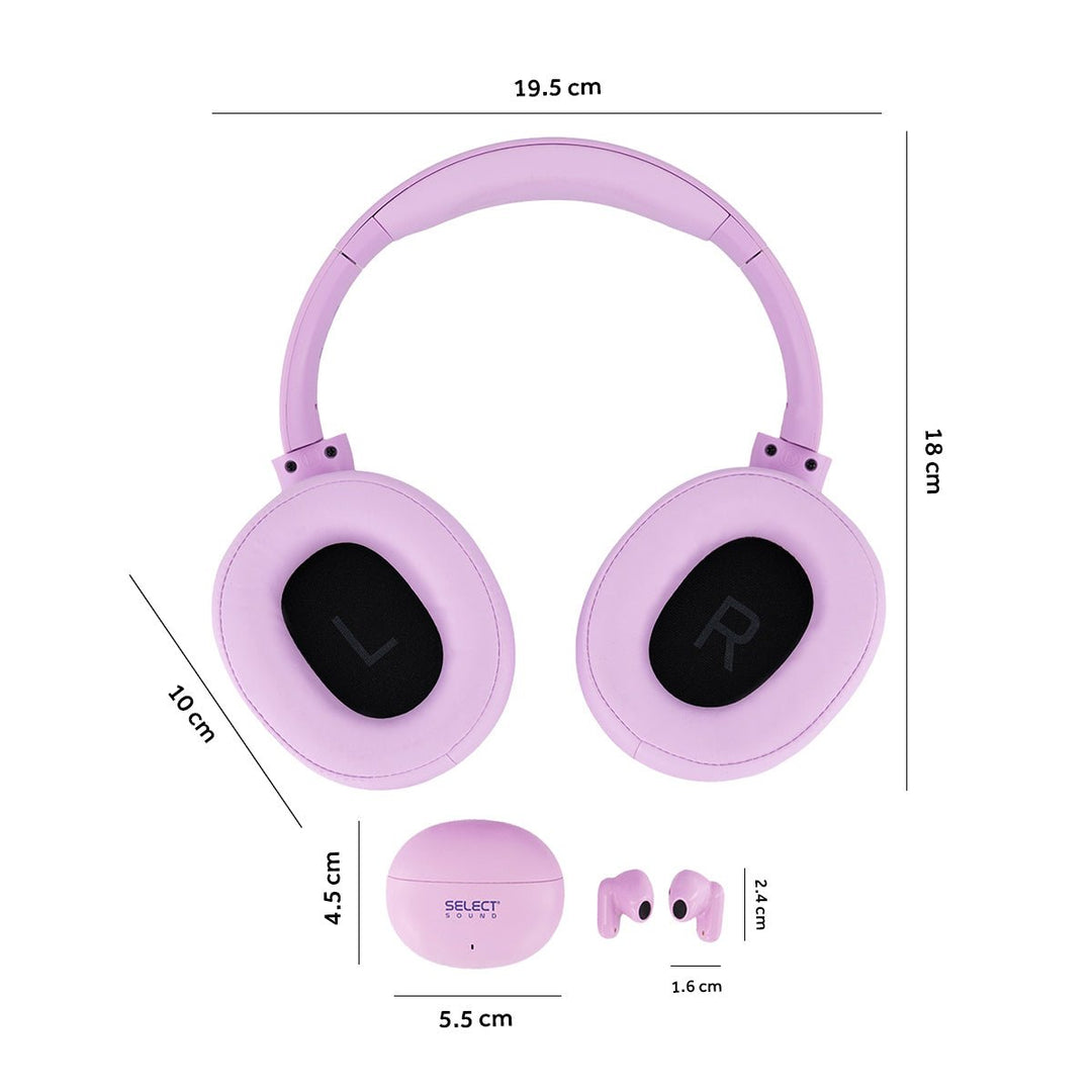 Kit 2 Audífonos Select Sound BT-KIT02M TWS + Diadema Bluetooth Morado - Selectsound.com.mx