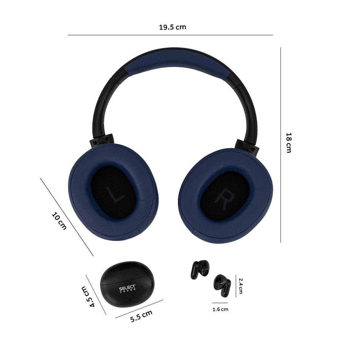Kit 2 Audífonos Select Sound BT-KIT02N TWS + Diadema Bluetooth Negro - Selectsound.com.mx