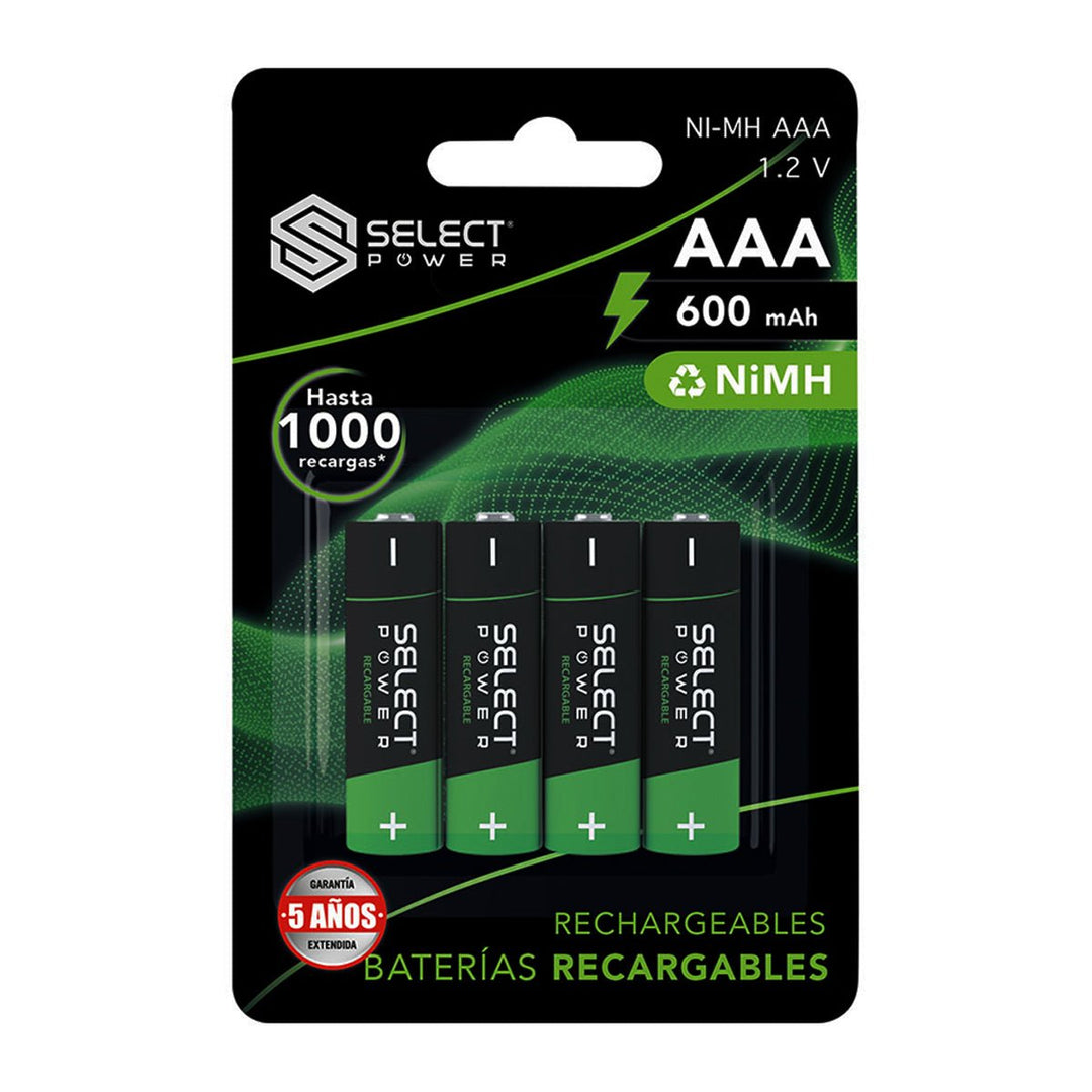 Kit 4 Pilas Recargables Select Power AAA Ni - MH - Selectsound.com.mx