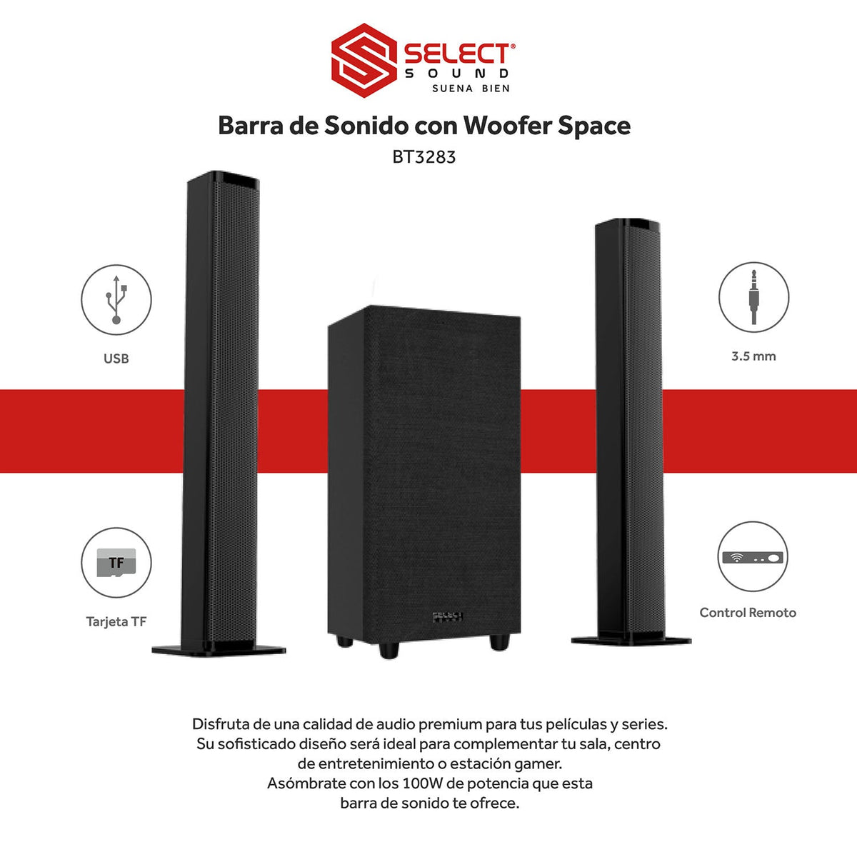 Kit Barra De Sonido Teatro En Casa Modelo Space + Soporte Articulado Para Tv/Pantalla De 42"a 90" Pulgadas - Selectsound.com.mx