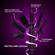 Kit Cepillo Secador Alaciador Eléctrico Daewoo Cepillos Intercambiables 6 en 1 360° 2 Velocidades DW - 6N1 - Selectsound.com.mx