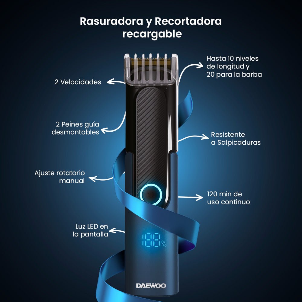 Kit Rasuradoras Afeitadora 11 en 1 Daewoo DW‑RECST + DW‑REC1 para Cabello 4 Cabezales Intercambiables Para Nariz y Orejas, Para Hombre - Selectsound.com.mx