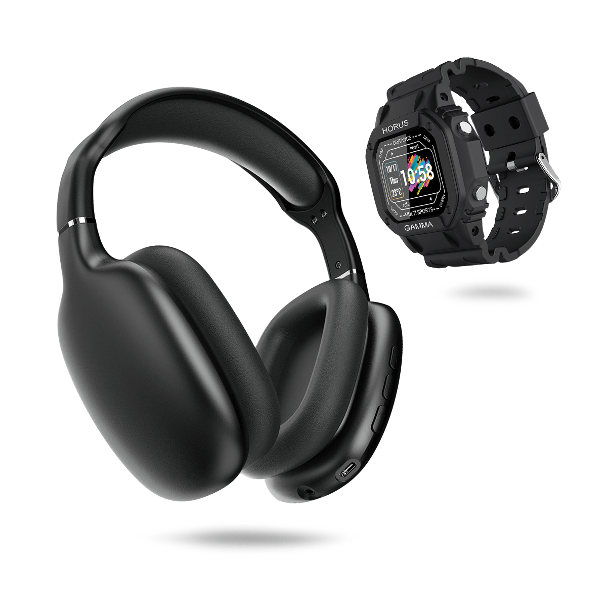 Kit SmartWatch Reloj Inteligente Multi Sport Horus Gamma y Audífonos Inalámbricos Bluetooth Manos Libres Sense BTh028 - Selectsound.com.mx