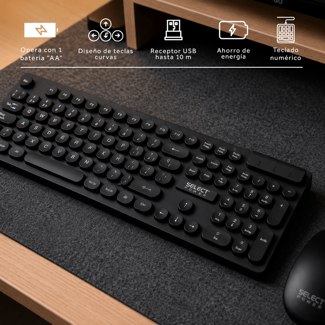 Kit Teclado y Mouse Inalámbrico Select Sound Retrokey-SP USB 105 Teclas - Selectsound.com.mx