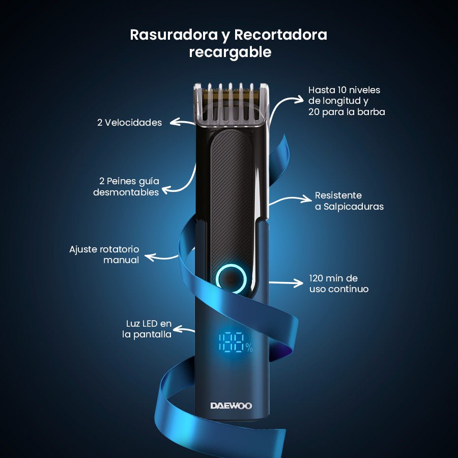 Maquina Rasuradora Afeitadora Recargable Usb Daewoo Modelo Trim 2 Velocidades DW - REC1 - Selectsound.com.mx