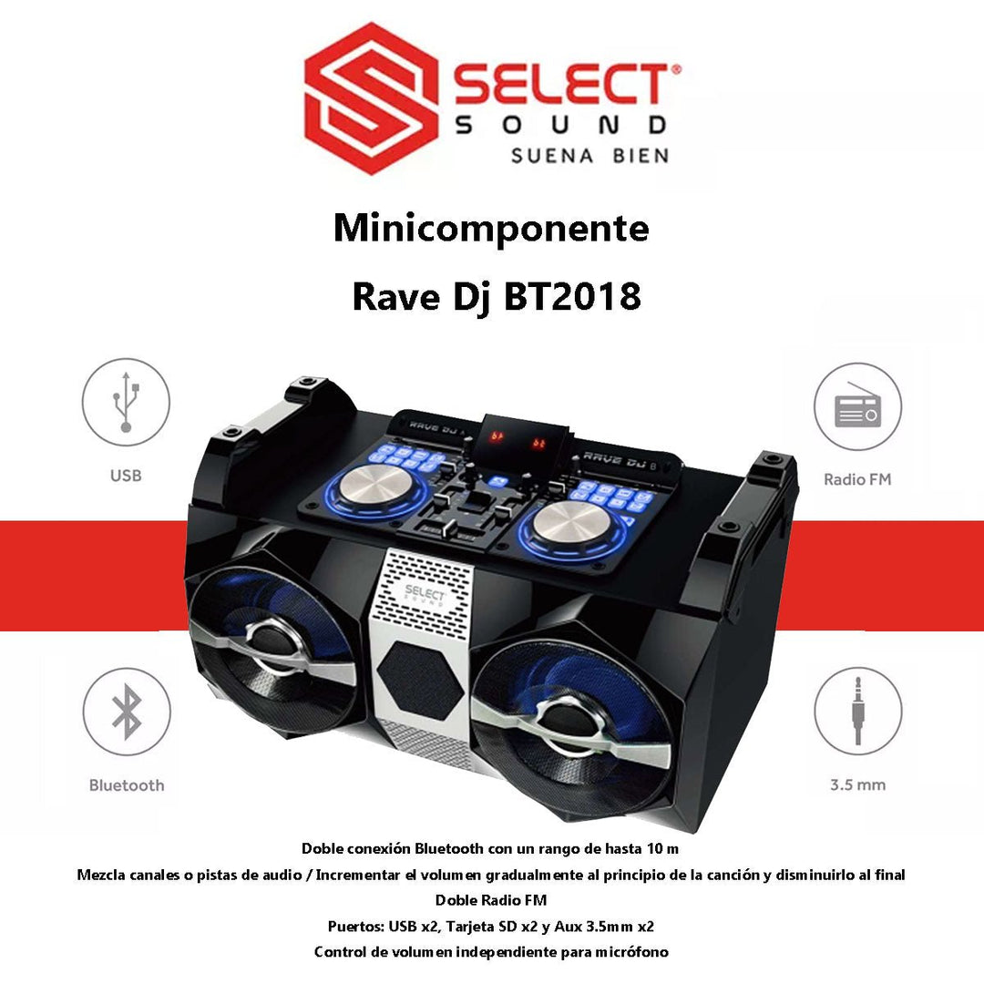 Minicomponente Bocina Bluetooth Select Sound Rave Dj Bt2018 - Selectsound.com.mx