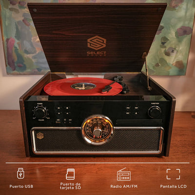Minicomponente Select Sound Harmony BT9250 Tornamesa Bluetooth 5.0 CD USB AM/FM - Selectsound.com.mx