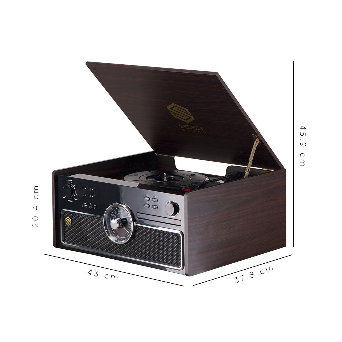 Minicomponente Select Sound Harmony BT9250 Tornamesa Bluetooth 5.0 CD USB AM/FM - Selectsound.com.mx