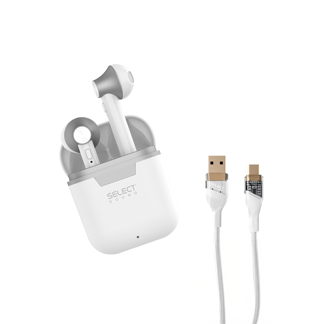 🎧⚡ Paquete Select Sound Audífonos BTH035B Inalámbricos Bluetooth Pocket Tws y Cable Cargador CCR - SPB Usb A Tipo C Indicador Led 1.2mts - Selectsound.com.mx