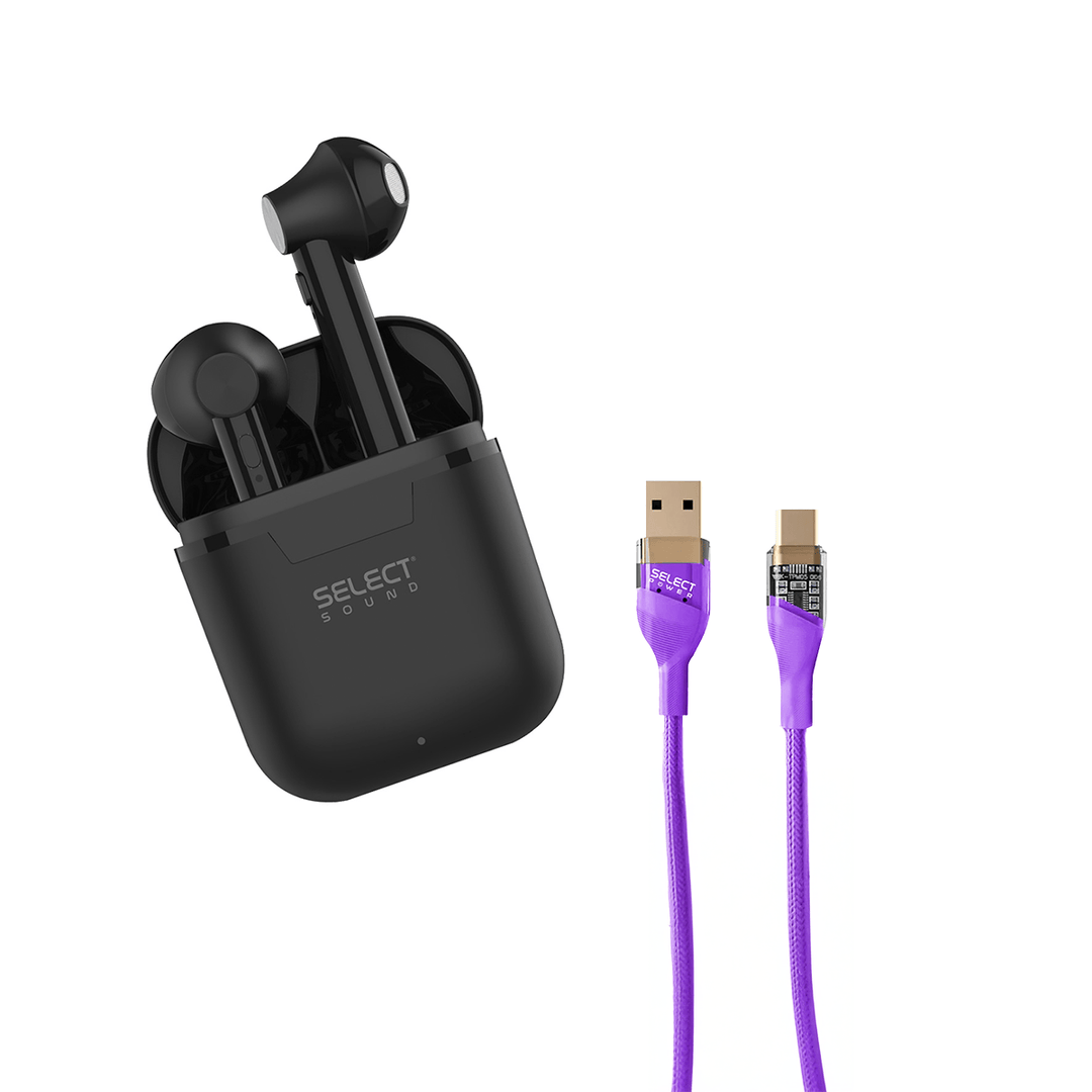 🎧⚡ Paquete Select Sound Audífonos BTH035N Inalámbricos Bluetooth Pocket Tws y Cable Cargador CCR - SPM Usb A Tipo C Indicador Led 1.2mts - Selectsound.com.mx
