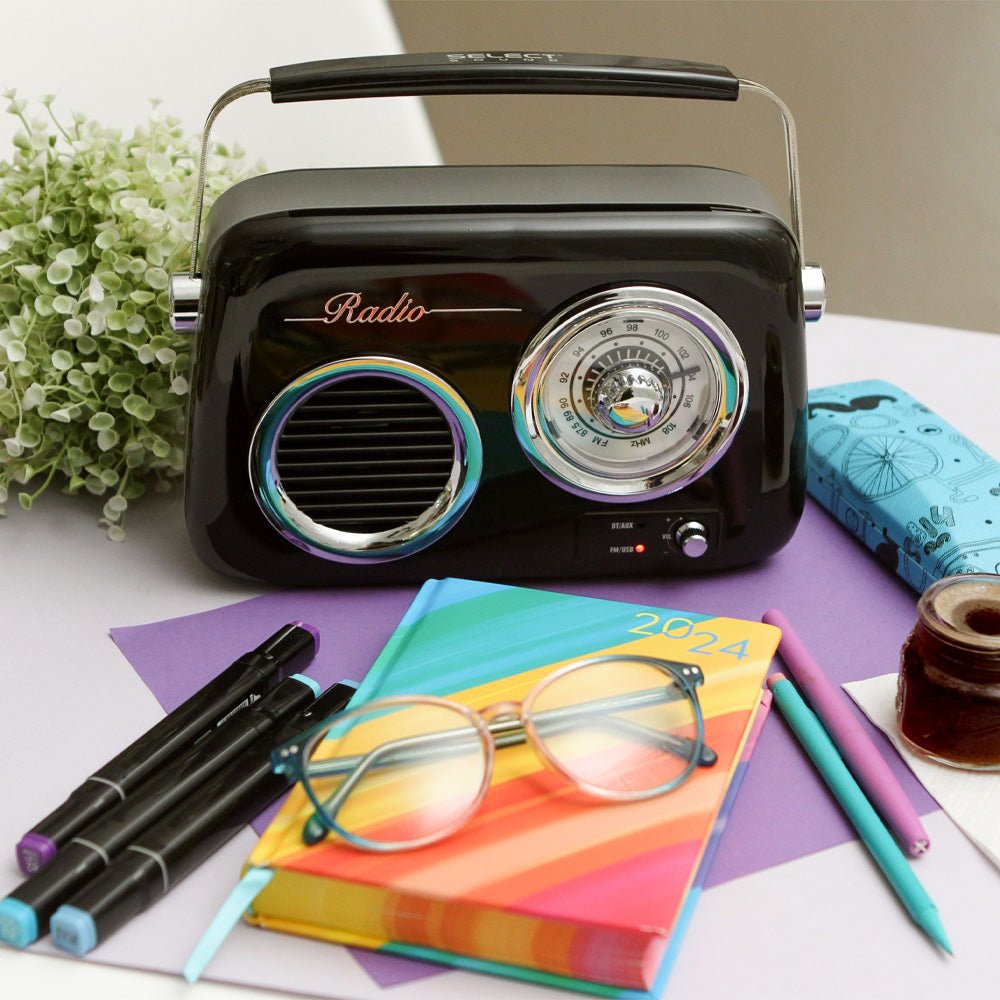 Radio Bocina Retro Portátil Bluetooth Vintage Radio Fm Select Sound Klaxon BT1010 - Selectsound.com.mx