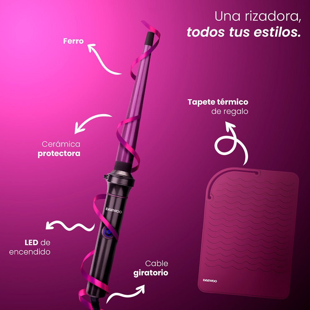 ⭐Rizador Waflera DW - RZ2TZ Daewoo 3 en 1 de Barriles + Ferro Intercambiable - Selectsound.com.mx