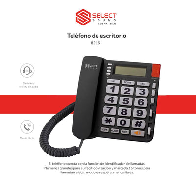 Teléfono Fijo Alambrico De Escritorio ID Llamadas 8216 - Selectsound.com.mx
