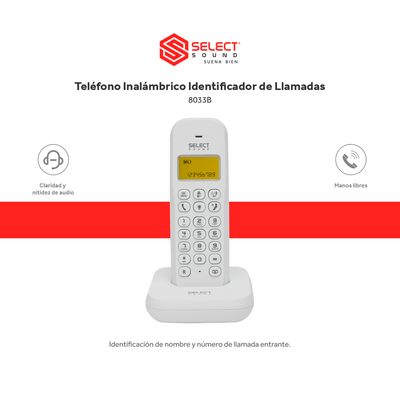 Teléfono Fijo Inalámbrico Select Sound 8033 con Manos Libres e Identificador de Llamadas Para Oficina Escritorio Despertador - Selectsound.com.mx