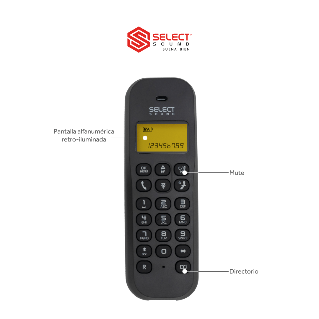 Teléfono Fijo Inalámbrico Select Sound 8033 con Manos Libres e Identificador de Llamadas Para Oficina Escritorio Despertador - Selectsound.com.mx