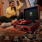 Cargue la imagen en el visor de la galería, Tornamesa BT8001 Bluetooth Traveler de 3 Velocidades con Grabación USB y Radio FM Color Vino - Selectsound.com.mx
