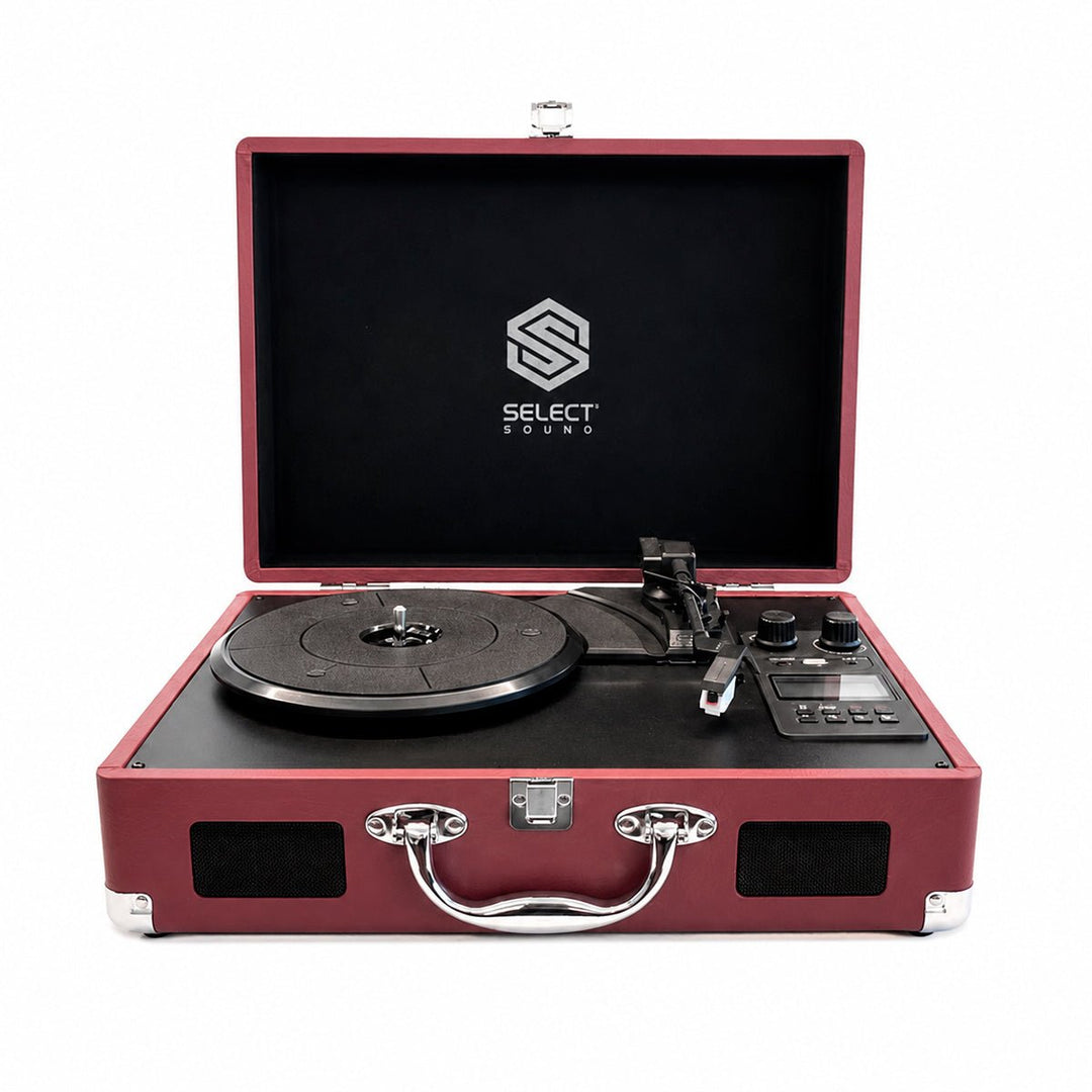 Tornamesa BT8001 Bluetooth Traveler de 3 Velocidades con Grabación USB y Radio FM Color Vino - Selectsound.com.mx
