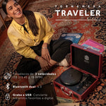 Cargue la imagen en el visor de la galería, Tornamesa BT8001 Bluetooth Traveler de 3 Velocidades con Grabación USB y Radio FM Color Vino - Selectsound.com.mx