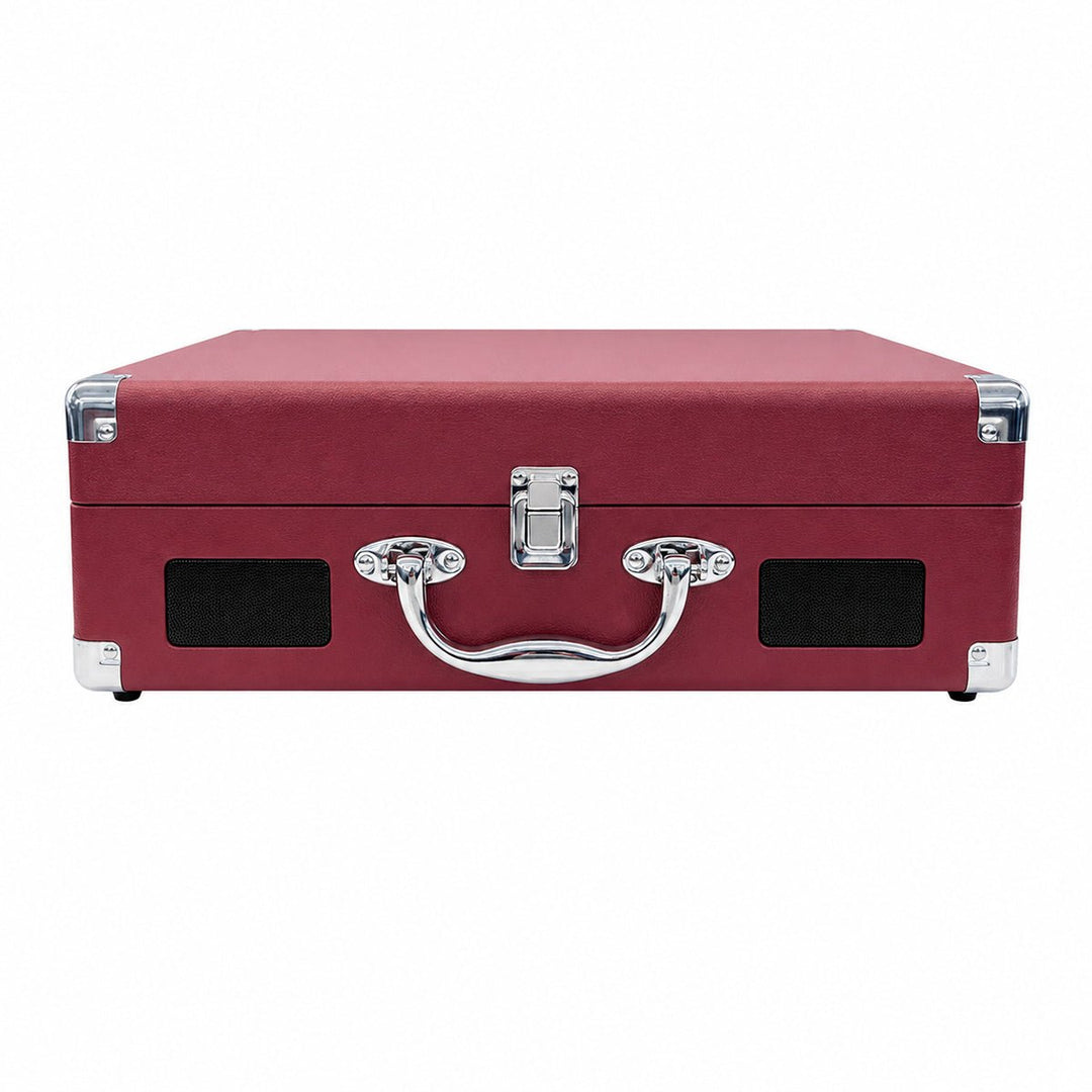 Tornamesa BT8001 Bluetooth Traveler de 3 Velocidades con Grabación USB y Radio FM Color Vino - Selectsound.com.mx