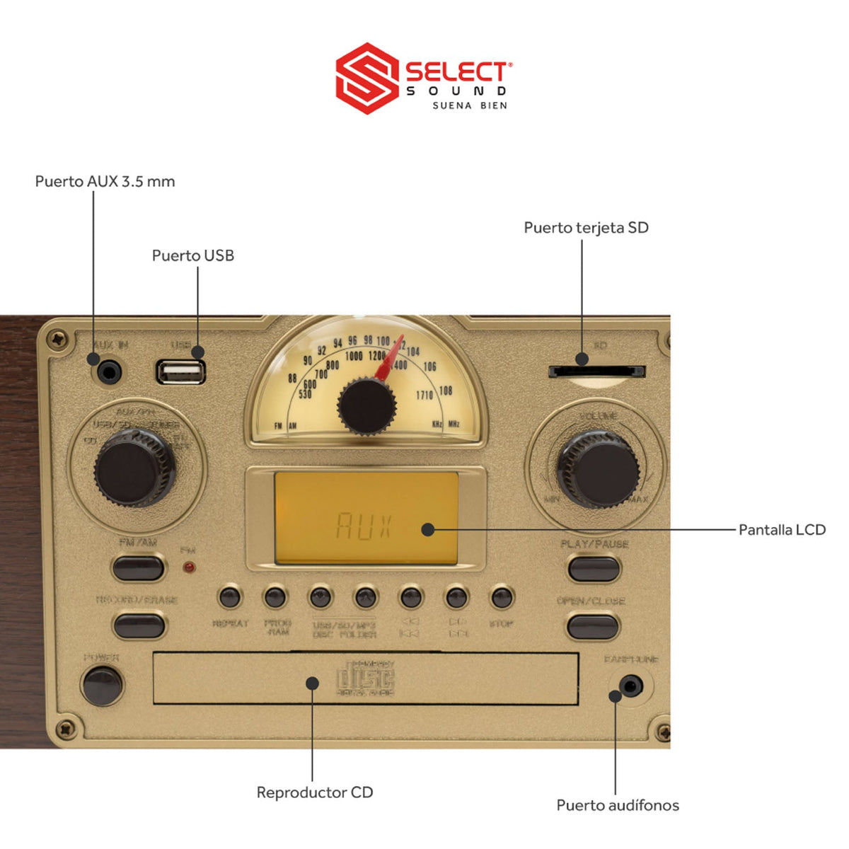 Tornamesa Retro Nostálgico Vintage Bluetooth Usb Mp3 Radio Am/Fm BT9245 - Selectsound.com.mx