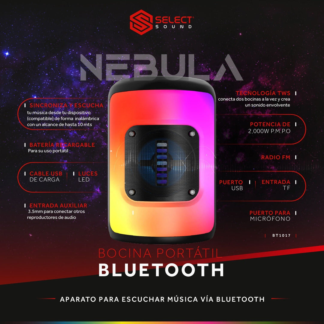 Bocina Inalámbrica Bluetooth Portátil Recargable Nebula Tws BT1017 - Selectsound.com.mx
