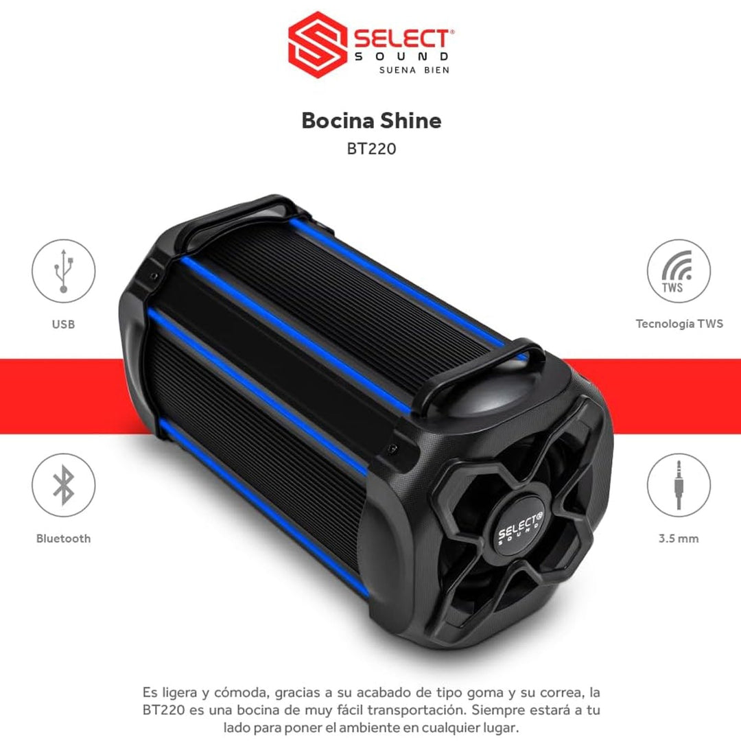 Bocina Inalámbrica Portatil Bluetooth Shine BT220 - Selectsound.com.mx