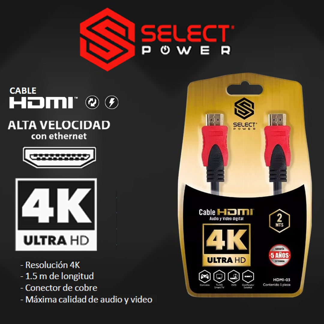 Cable Hdmi Full HD 4K 1.5 mts Select Power - Selectsound.com.mx