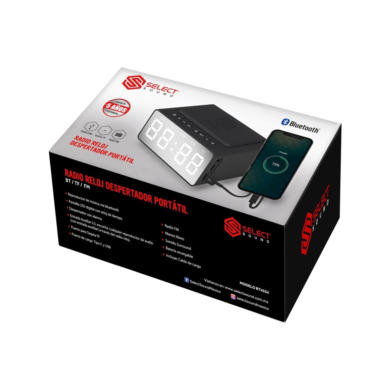 Radioreloj Despertador Portátil BT4334 - Selectsound.com.mx