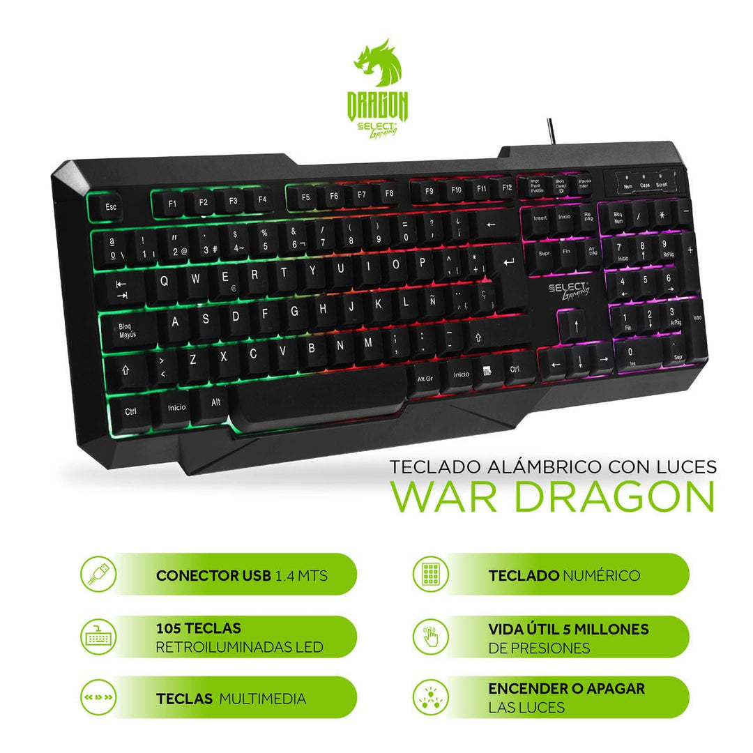 Teclado Mecánico Gamer Alámbrico War Dragon Rgb Select Gaming SG-T2 - Selectsound.com.mx