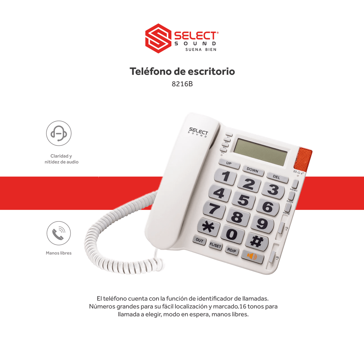 Teléfono Fijo Alambrico De Escritorio 8216 - Selectsound.com.mx