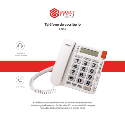 Teléfono Fijo Alambrico De Escritorio 8216 - Selectsound.com.mx